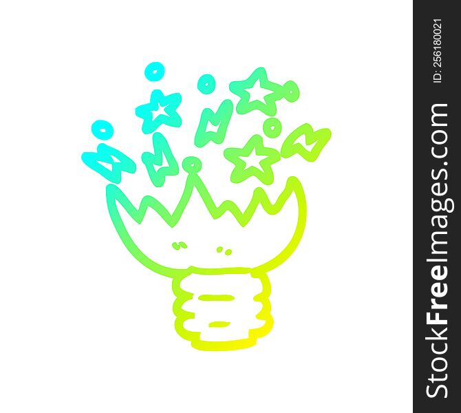 Cold Gradient Line Drawing Cartoon Exploding Light Bulb