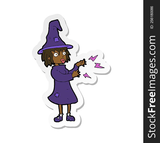 sticker of a cartoon witch casting spell