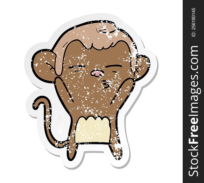 Distressed Sticker Of A Cartoon Suspicious Monkey