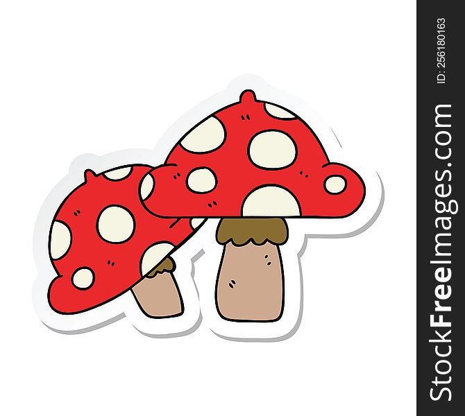 Sticker Of A Quirky Hand Drawn Cartoon Toadstools