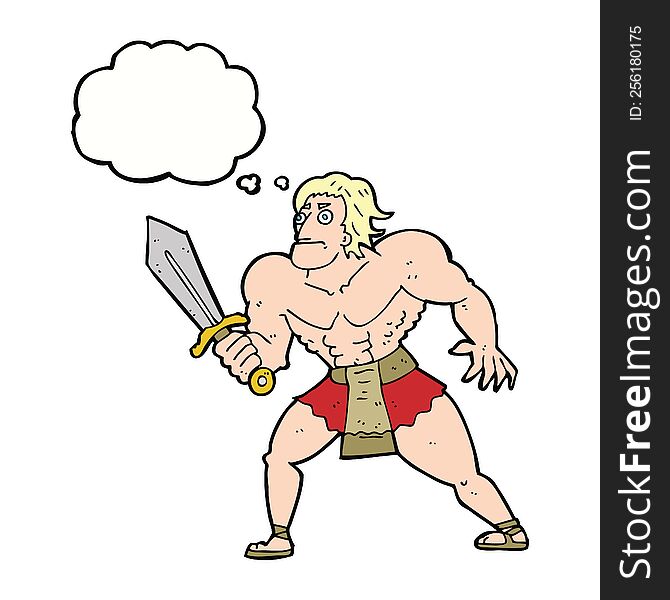 Cartoon Fantasy Hero Man With Thought Bubble