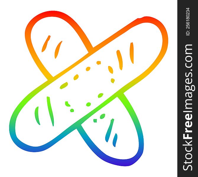 rainbow gradient line drawing of a cartoon medical sticking plaster