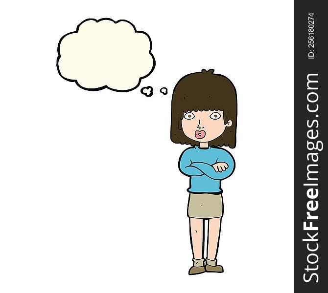 cartoon impatient woman with thought bubble