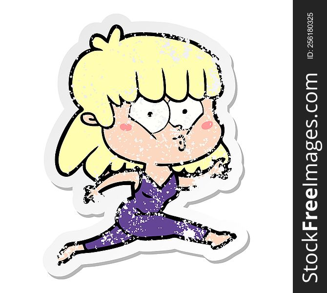distressed sticker of a cartoon woman running