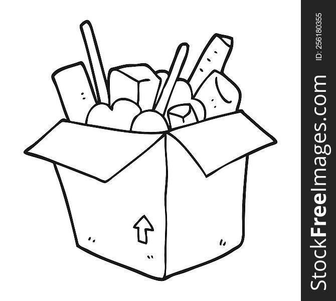 black and white cartoon box of things