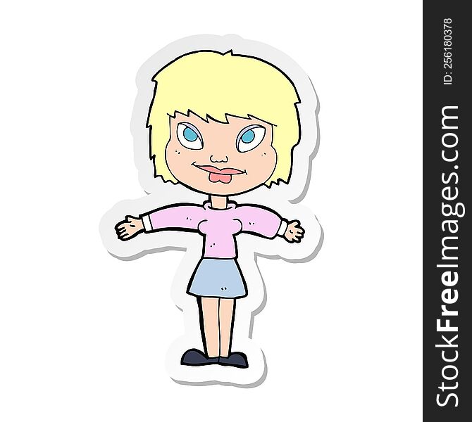 Sticker Of A Cartoon Woman With Open Amrs