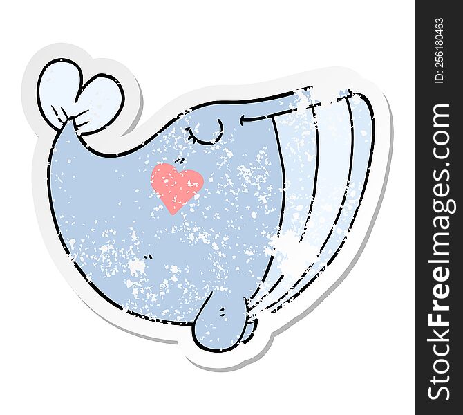 Distressed Sticker Of A Cartoon Whale With Love Heart