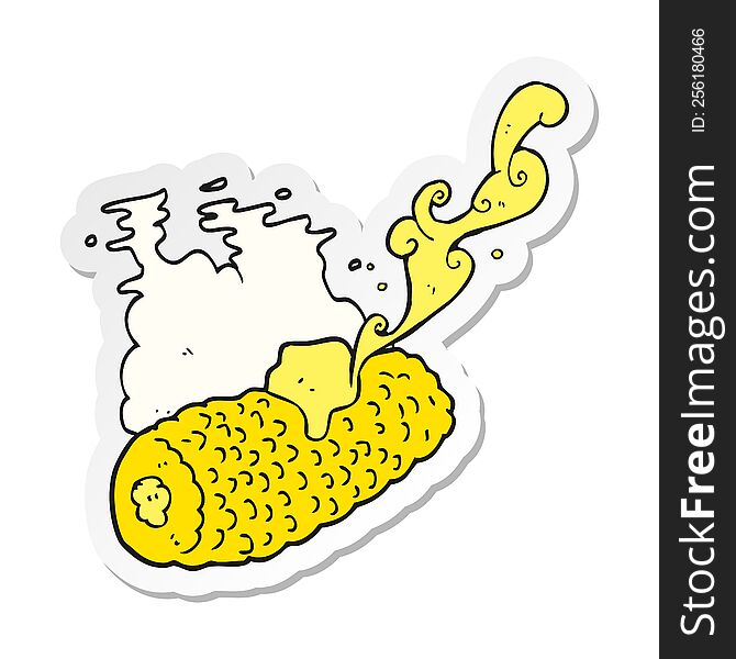 Sticker Of A Cartoon Corn On Cob With Butter