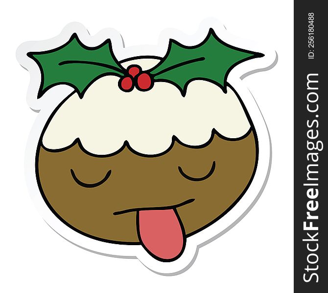 Sticker Of A Quirky Hand Drawn Cartoon Christmas Pudding