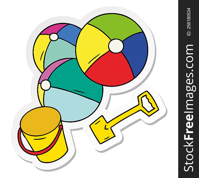 hand drawn sticker cartoon doodle beach balls with a bucket and spade