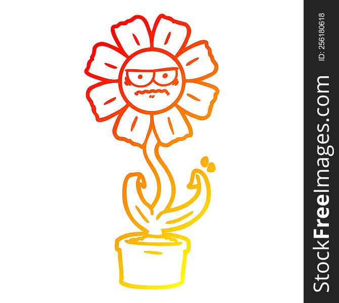 Warm Gradient Line Drawing Angry Cartoon Flower