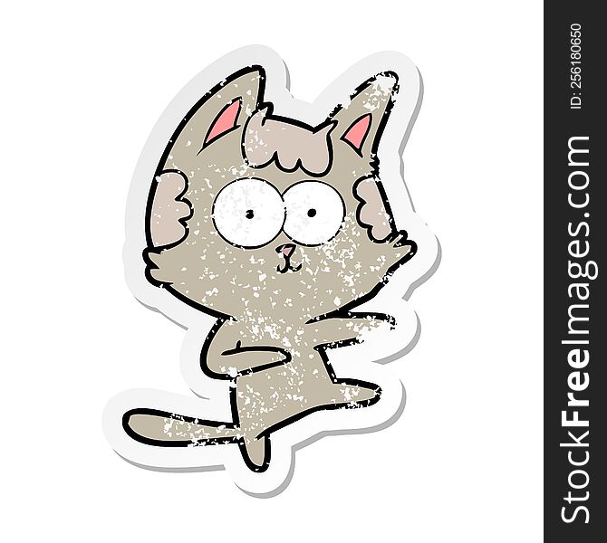 Distressed Sticker Of A Dancing Cartoon Cat