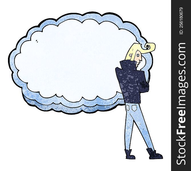 cartoon rocker standing in front of cloud with space for text. cartoon rocker standing in front of cloud with space for text