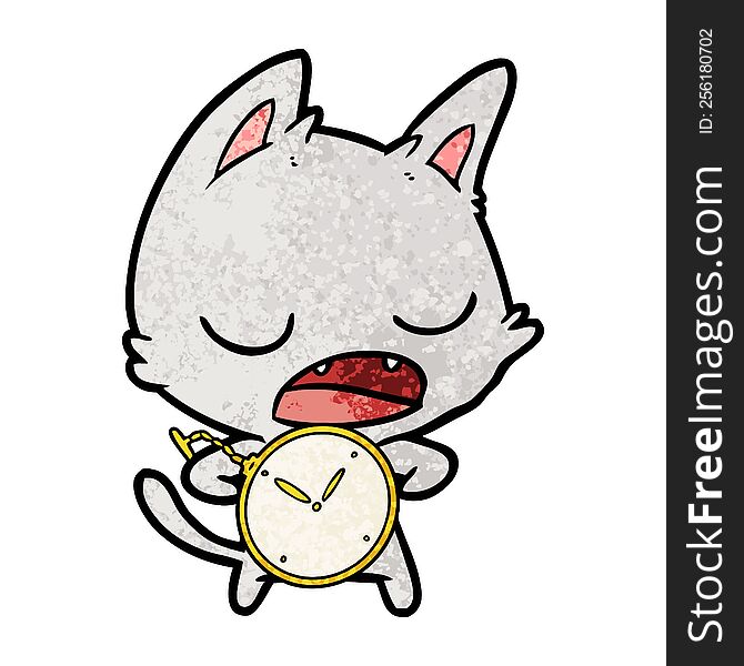 talking cat cartoon with stopwatch. talking cat cartoon with stopwatch