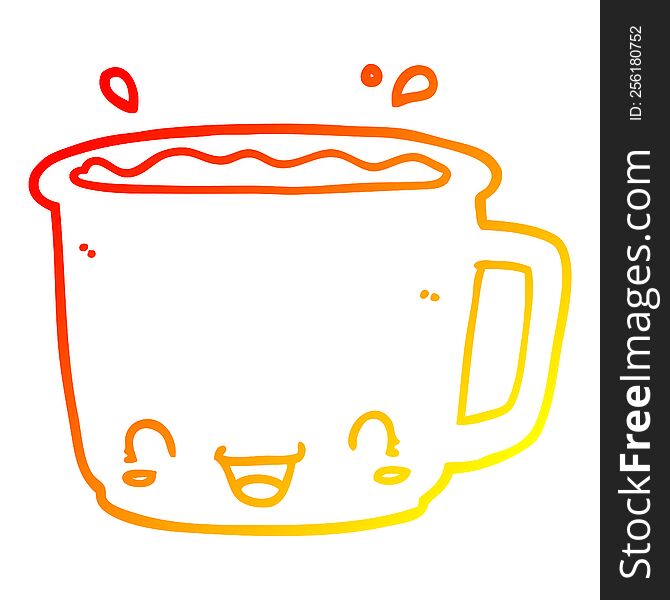 warm gradient line drawing of a cartoon cup of coffee