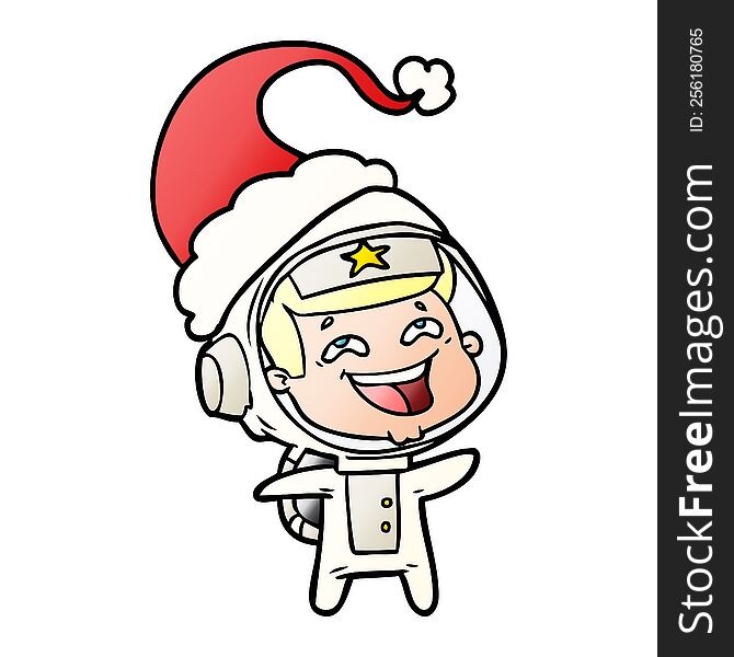 Gradient Cartoon Of A Laughing Astronaut Wearing Santa Hat