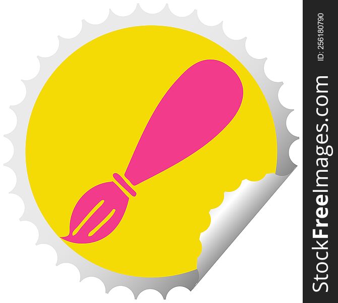 circular peeling sticker cartoon of a paint brush