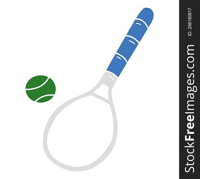 Cartoon Doodle Tennis Racket And Ball