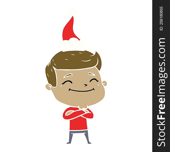 Happy Flat Color Illustration Of A Man Wearing Santa Hat