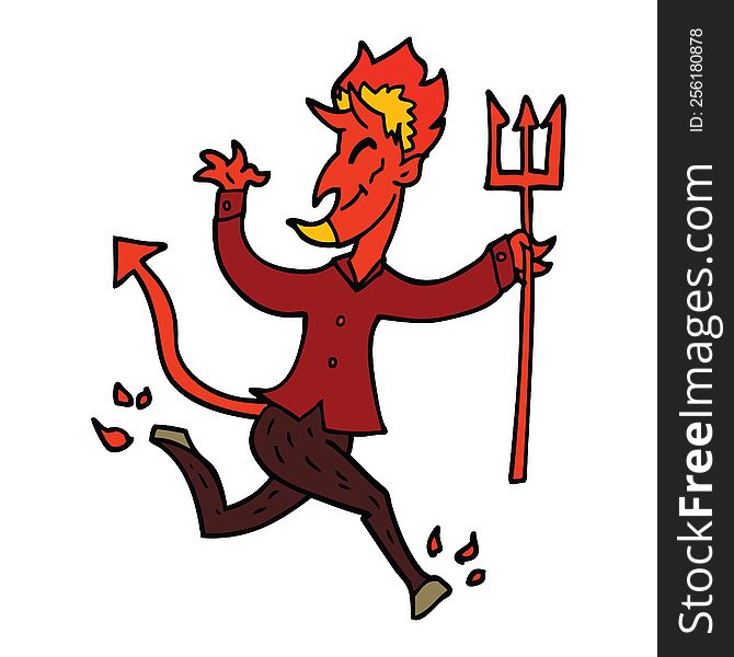 cartoon doodle devil with pitchfork