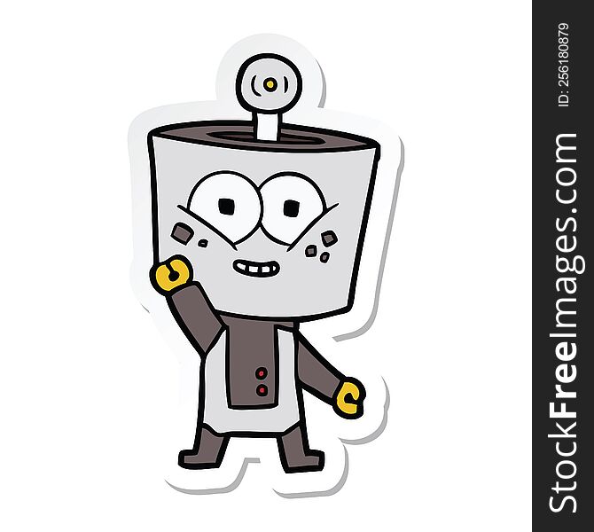 sticker of a happy cartoon robot waving hello