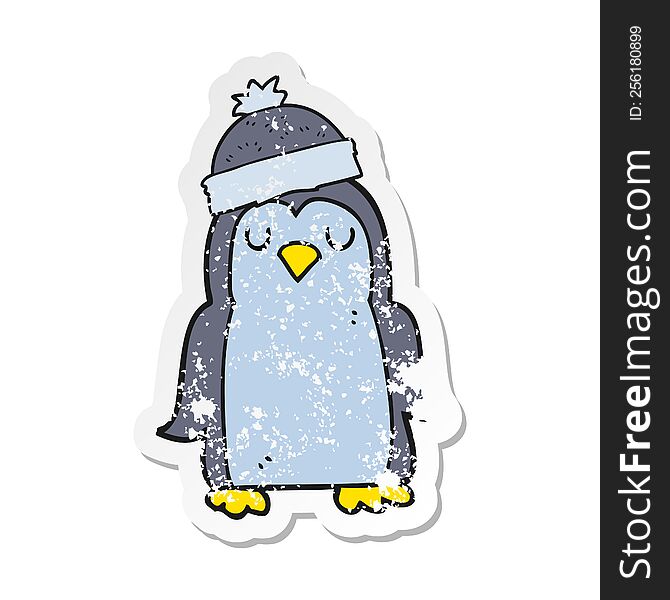 Retro Distressed Sticker Of A Cartoon Penguin