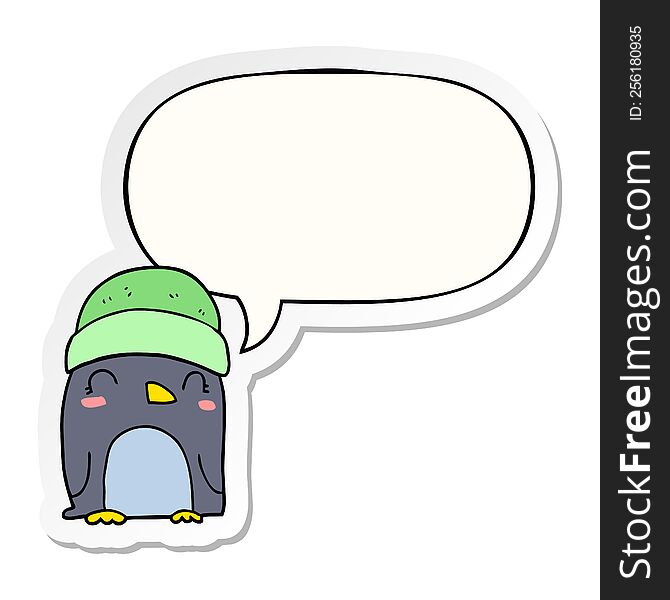 Cute Cartoon Penguin And Speech Bubble Sticker