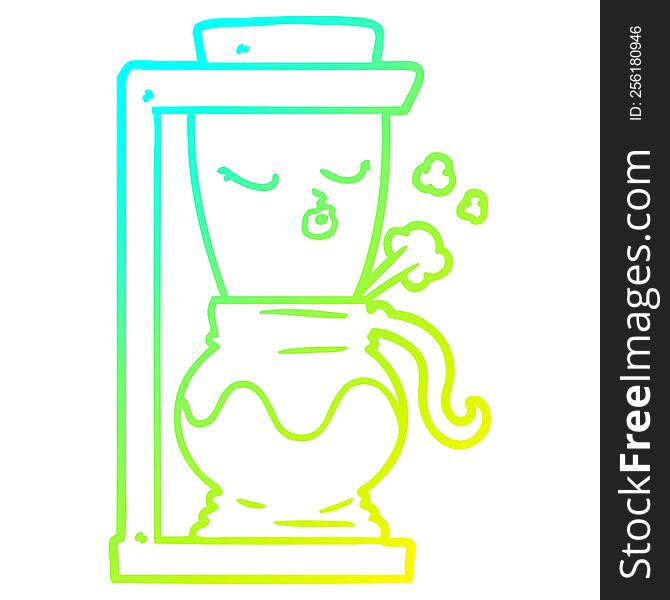 cold gradient line drawing of a cartoon filter coffee machine