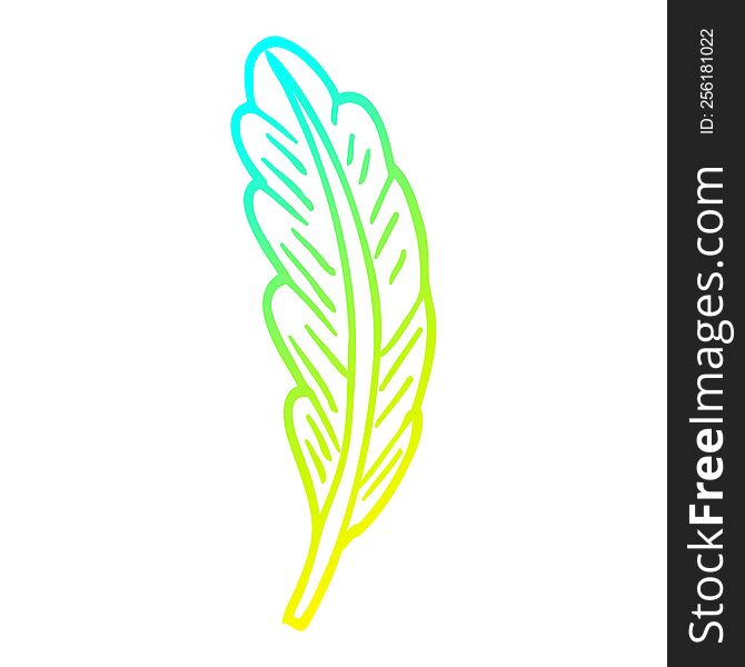 cold gradient line drawing of a cartoon bird feather