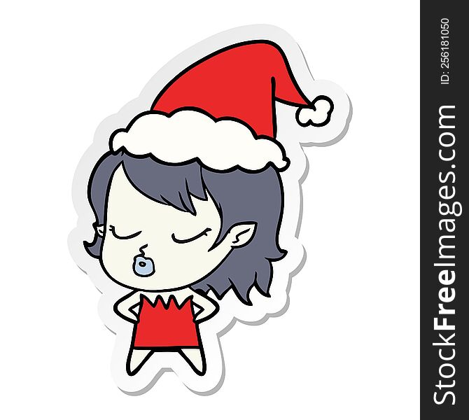 cute hand drawn sticker cartoon of a vampire girl wearing santa hat. cute hand drawn sticker cartoon of a vampire girl wearing santa hat