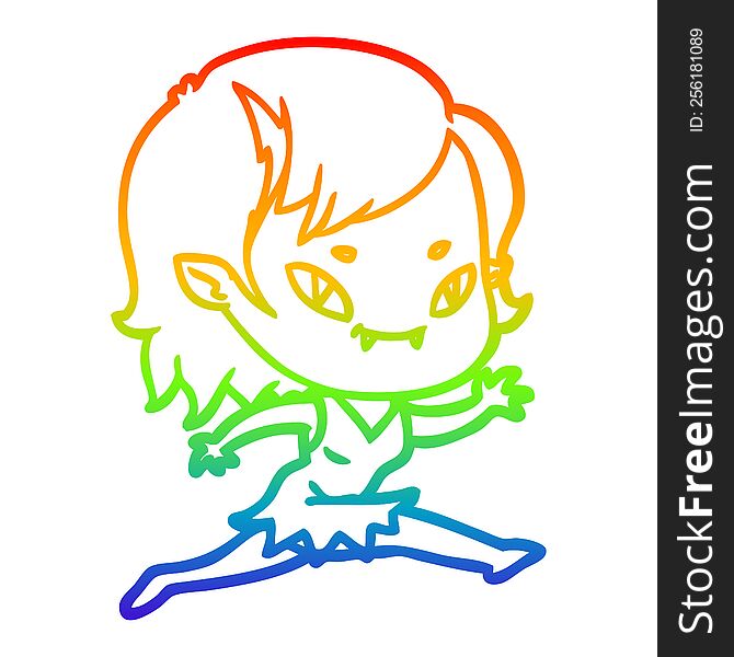Rainbow Gradient Line Drawing Cartoon Friendly Vampire Girl Running