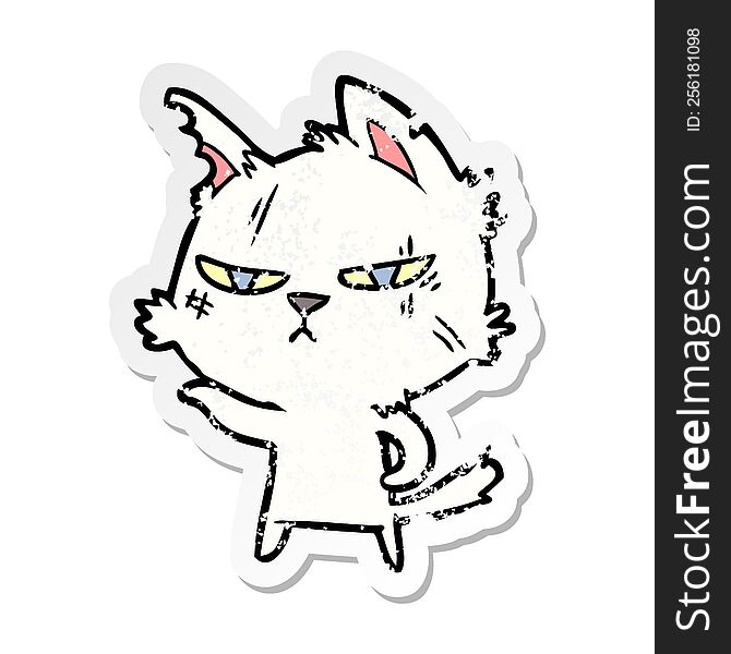 Distressed Sticker Of A Tough Cartoon Cat