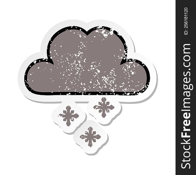 distressed sticker of a cute cartoon storm snow cloud