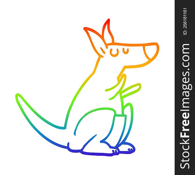 rainbow gradient line drawing of a cartoon kangaroo