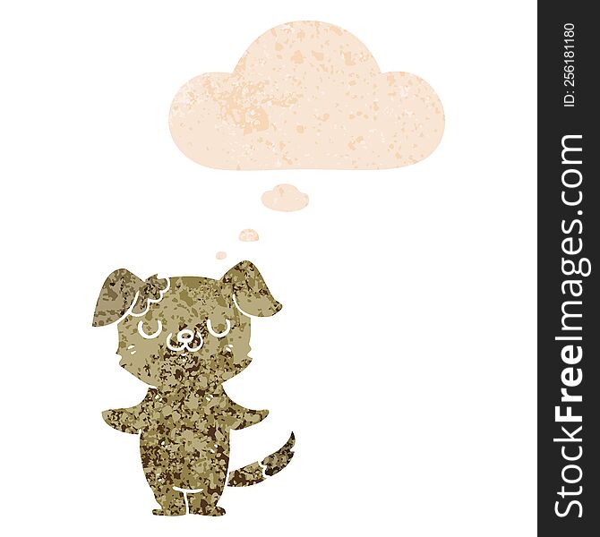 cartoon puppy with thought bubble in grunge distressed retro textured style. cartoon puppy with thought bubble in grunge distressed retro textured style