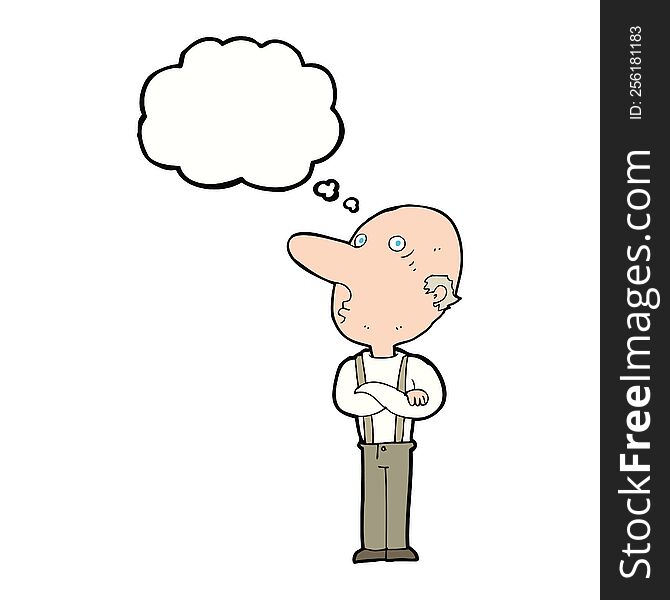Cartoon Old Man With Folded Arms With Thought Bubble