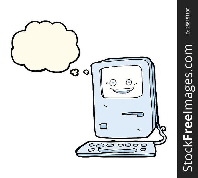 cartoon old computer with thought bubble