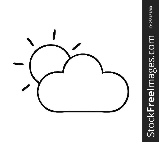 Line Drawing Cartoon Sun And Storm Cloud