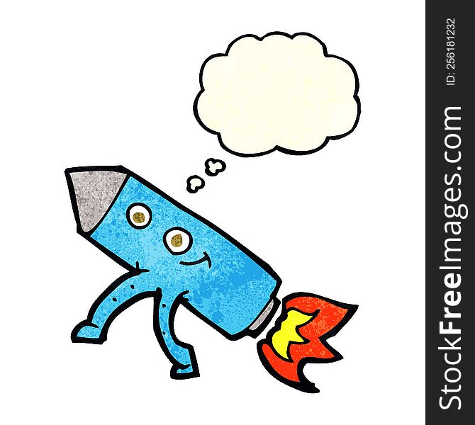 Cartoon Happy Rocket With Thought Bubble