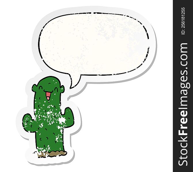 cartoon cactus and speech bubble distressed sticker