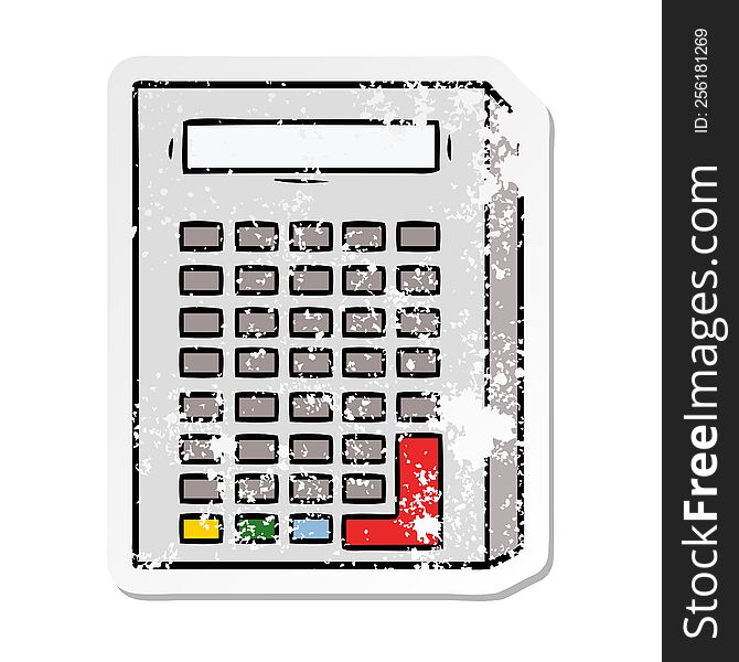 distressed sticker of a cartoon calculator