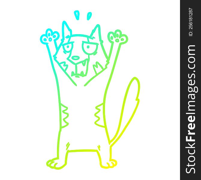 cold gradient line drawing of a cartoon panicking cat