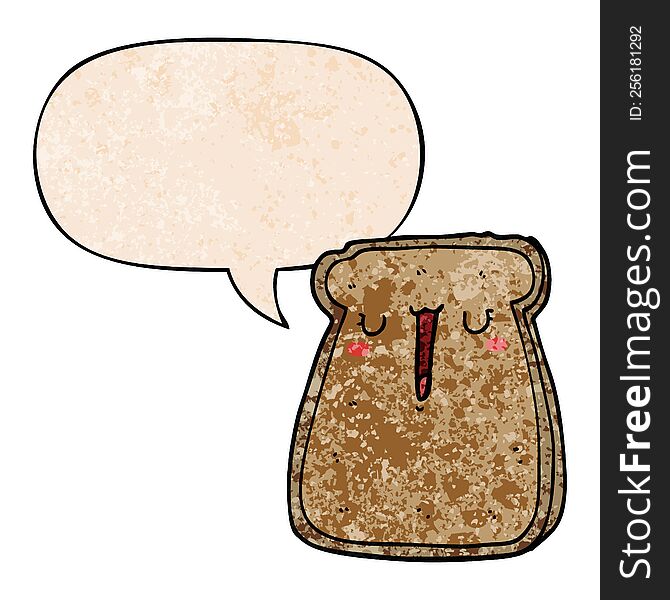 cartoon toast with speech bubble in retro texture style