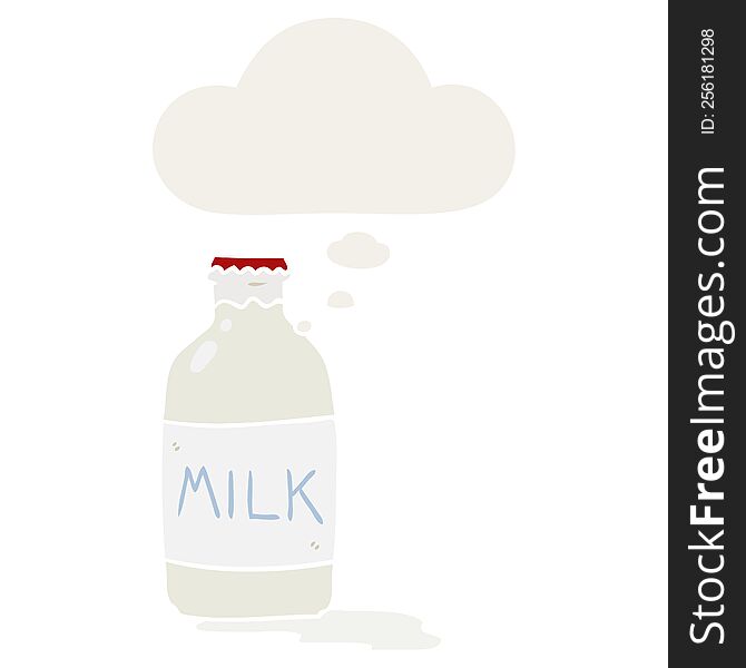 Cartoon Milk Bottle And Thought Bubble In Retro Style