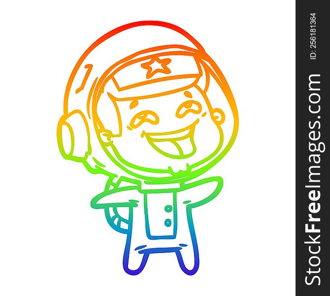 Rainbow Gradient Line Drawing Cartoon Laughing Astronaut