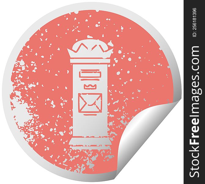 distressed circular peeling sticker symbol of a british post box