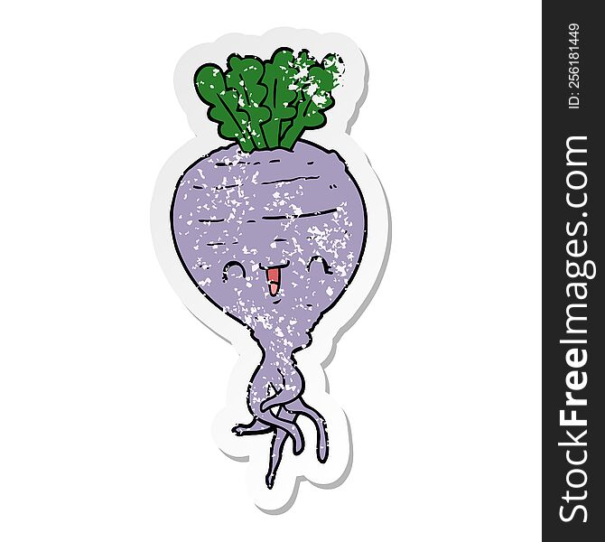 Distressed Sticker Of A Cartoon Turnip