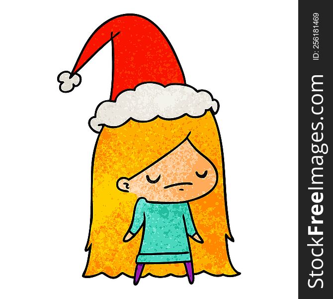 Christmas Textured Cartoon Of Kawaii Girl