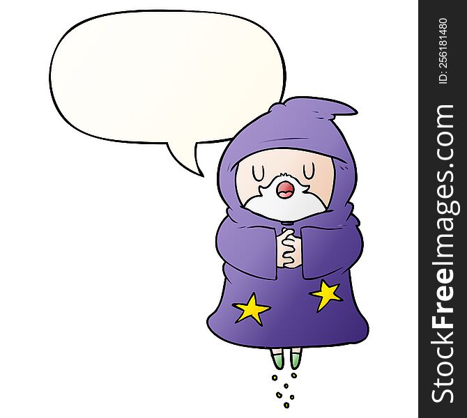 cartoon floating wizard with speech bubble in smooth gradient style