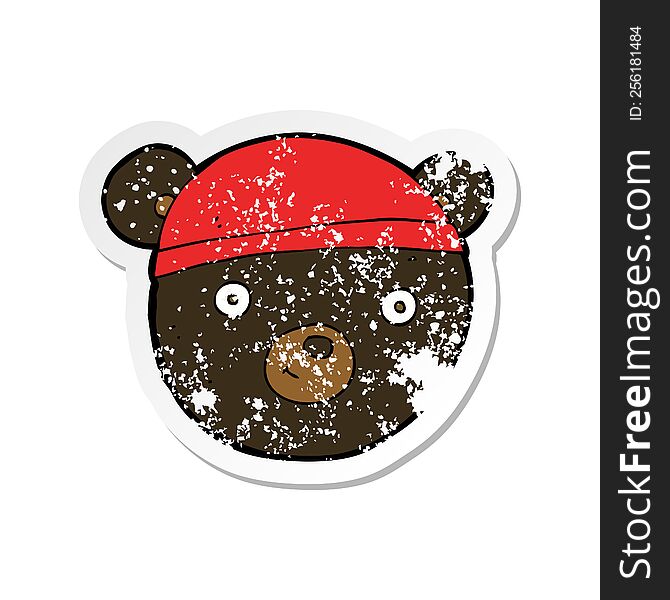 retro distressed sticker of a cartoon black bear face